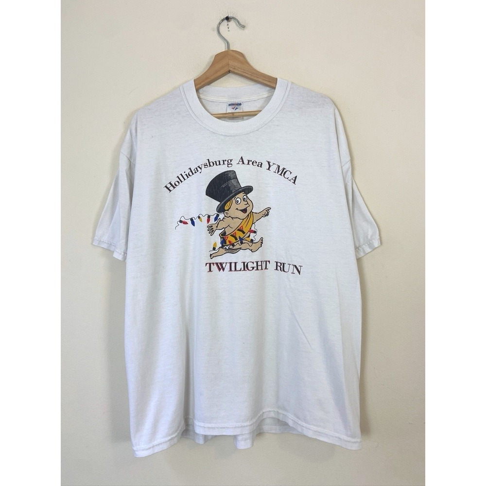 Vintage YMCA Twilight Run Marathon Running Graphic Art White Tee Shirt - XL